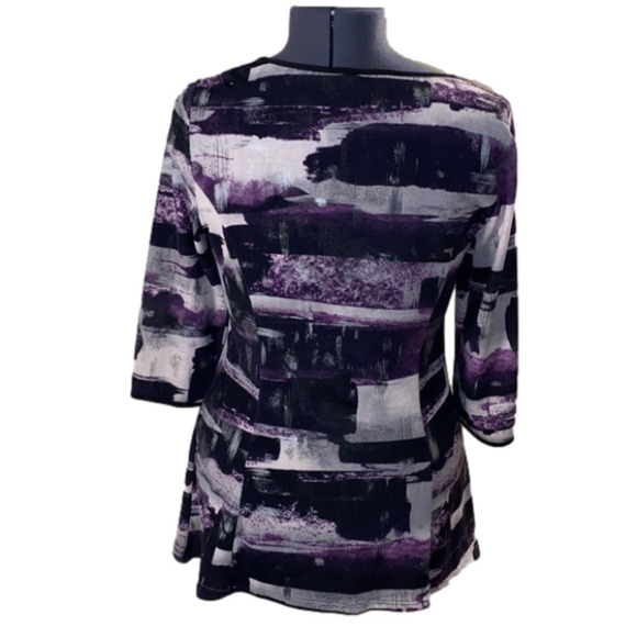 Laura Purple &  Black Abstract Mid Sleeve A Line Top/Blouse (Size Medium) - Picture 2 of 8
